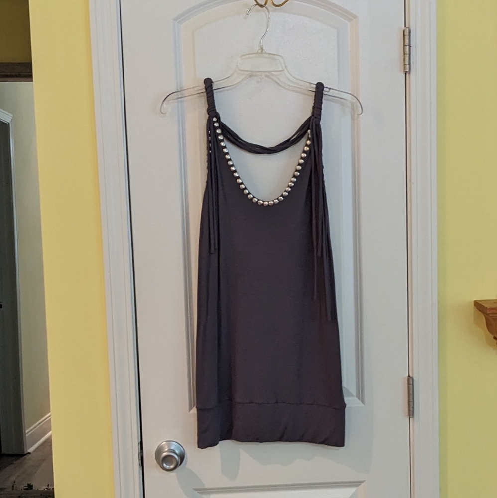 Grey Rocker Tank Top With Metallic Accents
